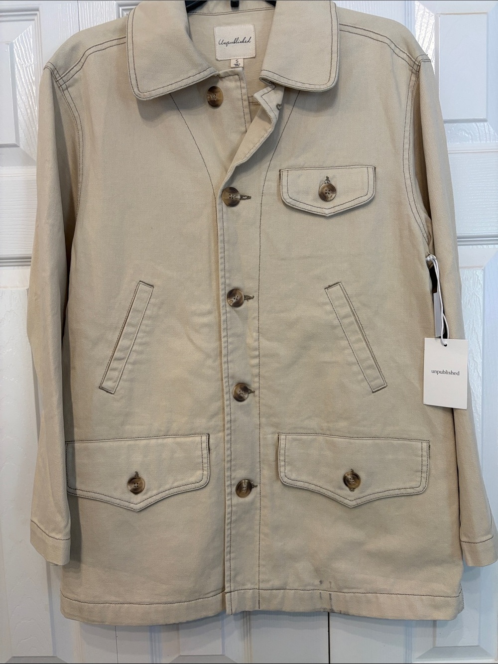 Unpublished Beige Canvas Button-Front Jacket with Utility Pockets 809